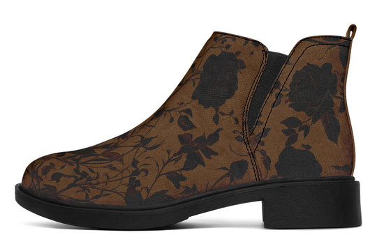 Sepia Rose Romance Chelsea Boots - Comfy Slip-On - Soft & Water-Resistant Micro-Suede Vegan Shoes