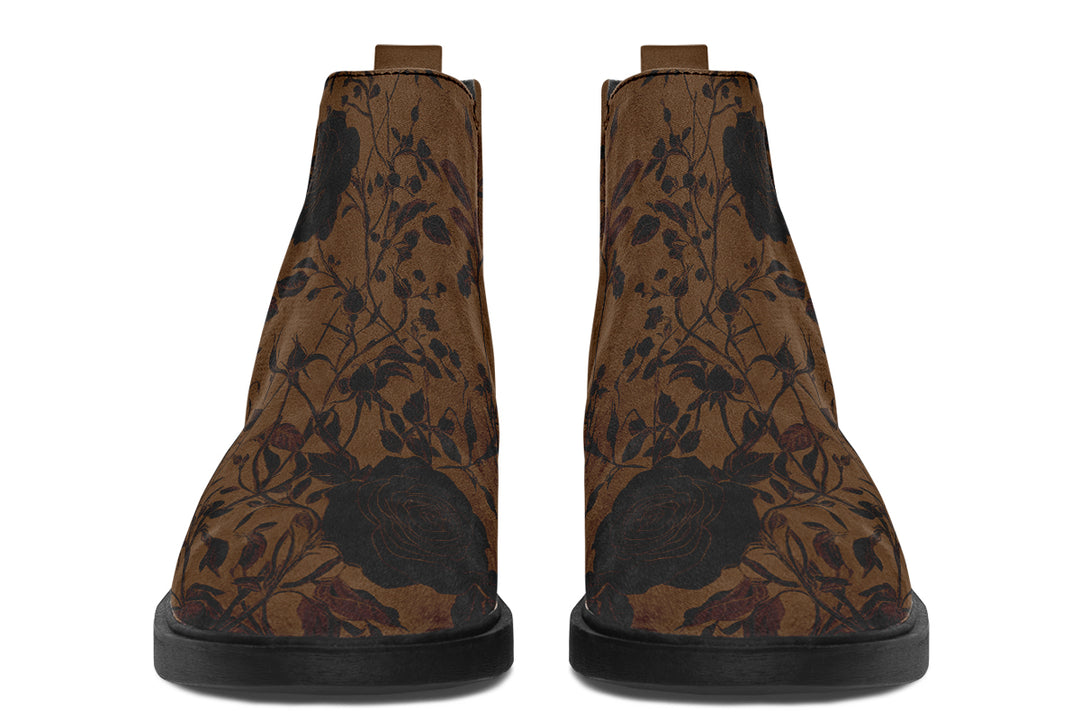 Sepia Rose Romance Chelsea Boots - Comfy Slip-On - Soft & Water-Resistant Micro-Suede Vegan Shoes