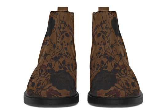 Sepia Rose Romance Chelsea Boots - Comfy Slip-On - Soft & Water-Resistant Micro-Suede Vegan Shoes