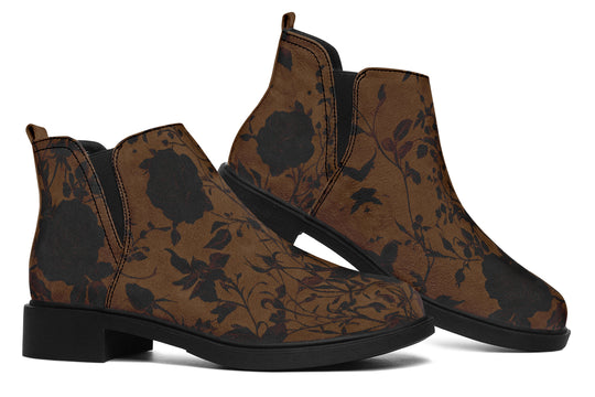 Sepia Rose Romance Chelsea Boots - Comfy Slip-On - Soft & Water-Resistant Micro-Suede Vegan Shoes