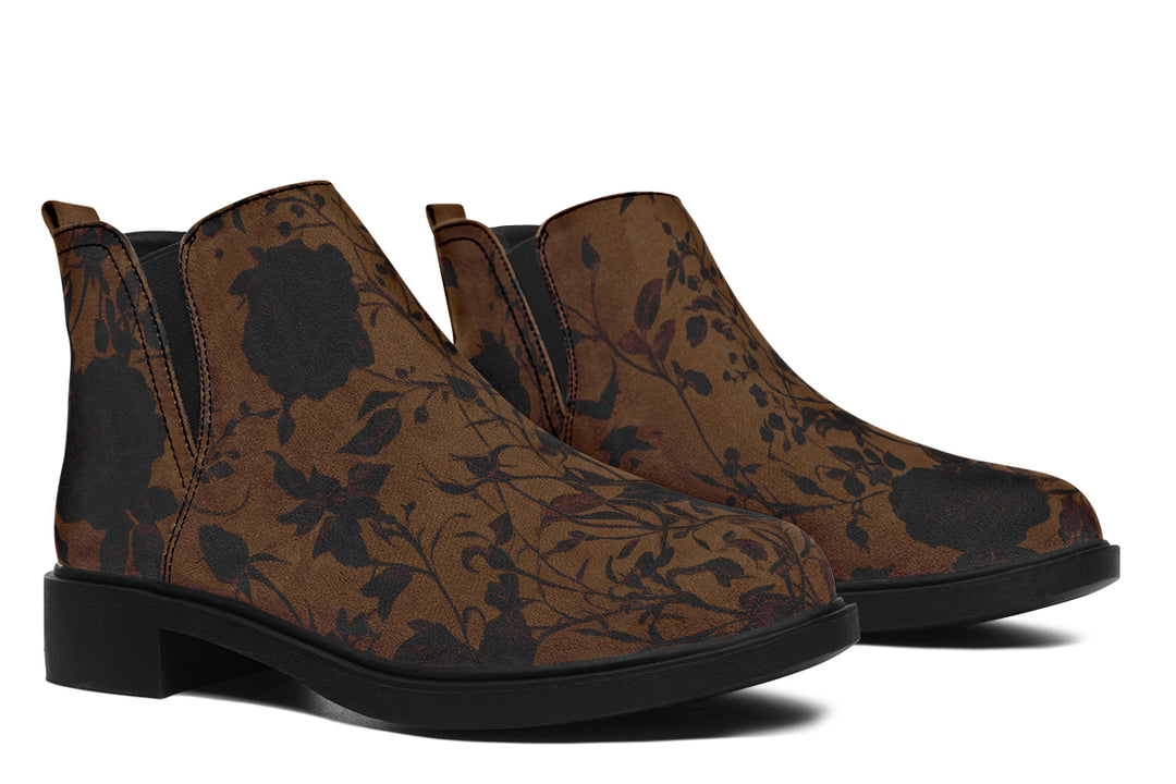 Sepia Rose Romance Chelsea Boots - Comfy Slip-On - Soft & Water-Resistant Micro-Suede Vegan Shoes