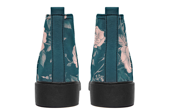 Teal Rose Romance Chelsea Boots - Comfy Slip-On - Soft & Water-Resistant Micro-Suede Vegan Shoes