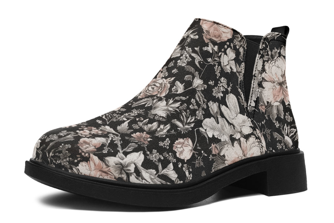 Vintage Peonies Chelsea Boots - Comfy Slip-On - Soft & Water-Resistant Micro-Suede Vegan Shoes