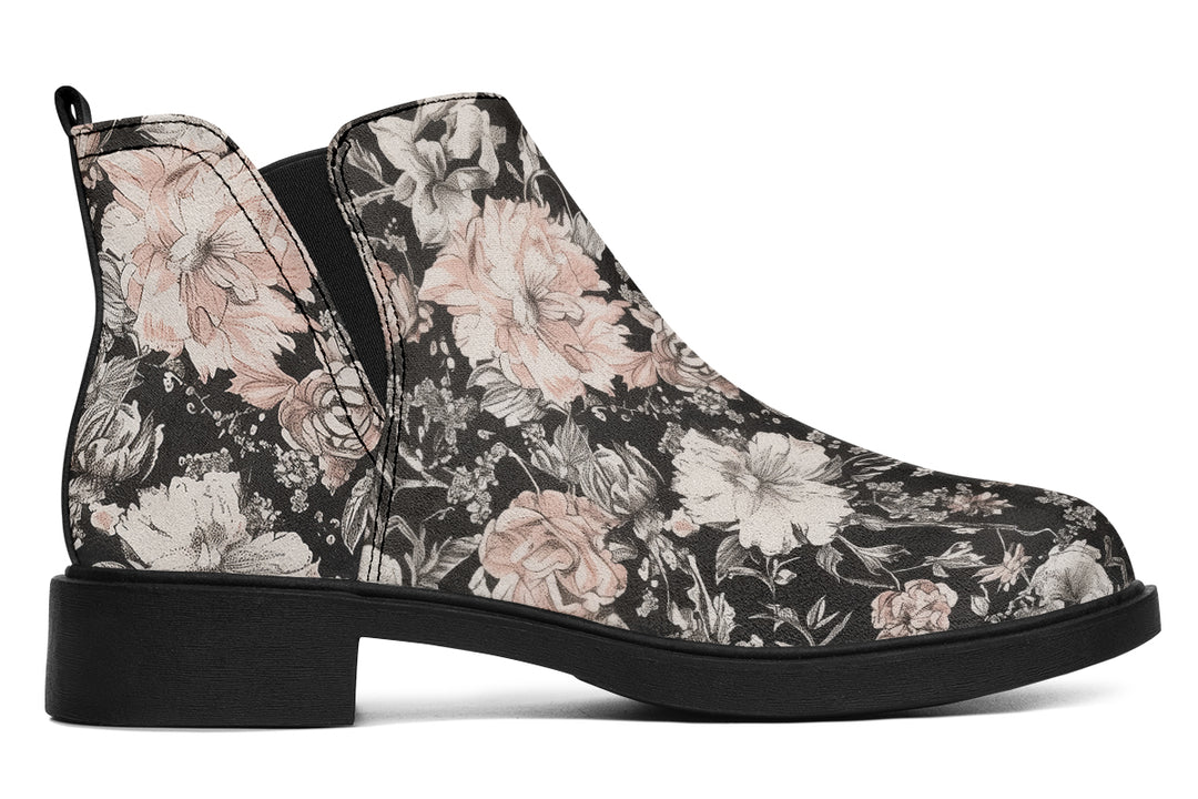 Vintage Peonies Chelsea Boots - Comfy Slip-On - Soft & Water-Resistant Micro-Suede Vegan Shoes