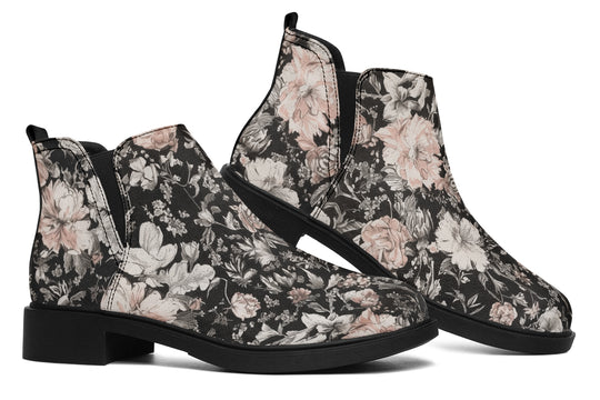 Vintage Peonies Chelsea Boots - Comfy Slip-On - Soft & Water-Resistant Micro-Suede Vegan Shoes