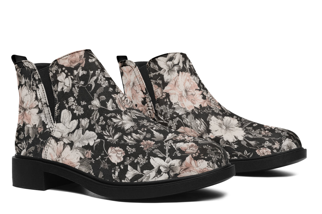 Vintage Peonies Chelsea Boots - Comfy Slip-On - Soft & Water-Resistant Micro-Suede Vegan Shoes