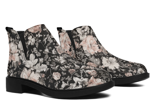 Vintage Peonies Chelsea Boots - Comfy Slip-On - Soft & Water-Resistant Micro-Suede Vegan Shoes