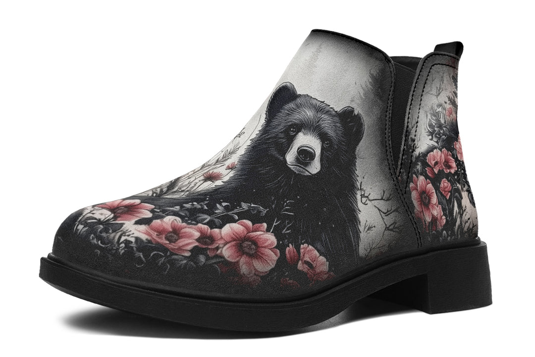 Wildflower Bear Chelsea Boots - Comfy Slip-On - Soft & Water-Resistant Micro-Suede Vegan Shoes