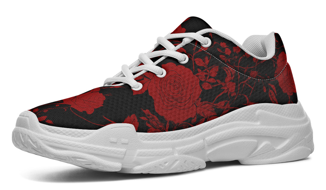 Blood Rose Romance Chunky Sneakers - Light Breathable and Comfortable Sports Shoes with Platform Soles