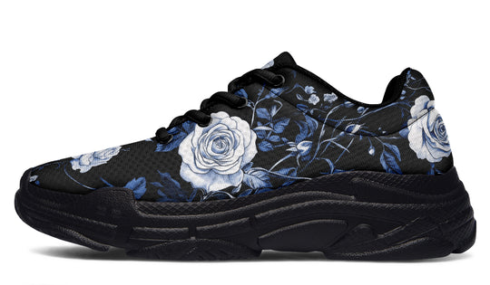 Blue Rose Romance Chunky Sneakers - Light Breathable and Comfortable Sports Shoes with Platform Soles