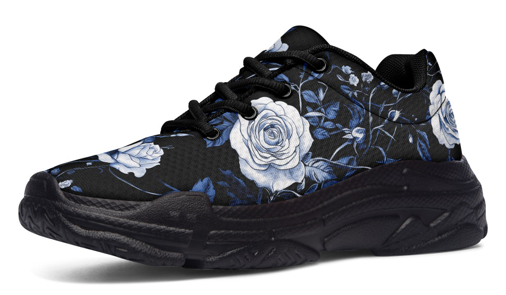 Blue Rose Romance Chunky Sneakers - Light Breathable and Comfortable Sports Shoes with Platform Soles