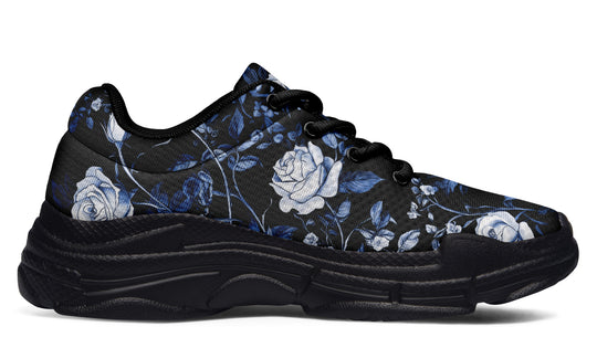 Blue Rose Romance Chunky Sneakers - Light Breathable and Comfortable Sports Shoes with Platform Soles