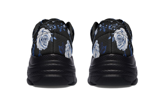 Blue Rose Romance Chunky Sneakers - Light Breathable and Comfortable Sports Shoes with Platform Soles