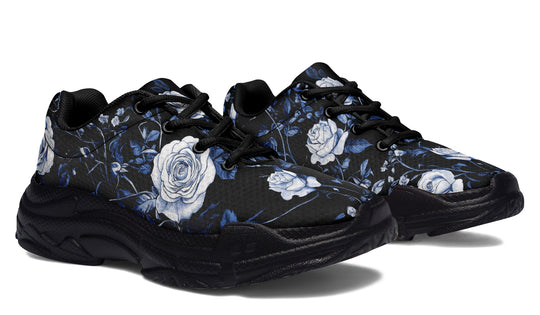 Blue Rose Romance Chunky Sneakers - Light Breathable and Comfortable Sports Shoes with Platform Soles