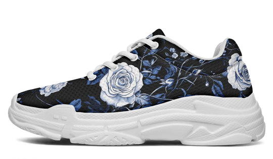 Blue Rose Romance Chunky Sneakers - Light Breathable and Comfortable Sports Shoes with Platform Soles