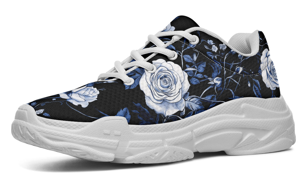 Blue Rose Romance Chunky Sneakers - Light Breathable and Comfortable Sports Shoes with Platform Soles