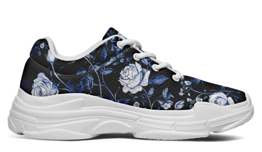 Blue Rose Romance Chunky Sneakers - Light Breathable and Comfortable Sports Shoes with Platform Soles