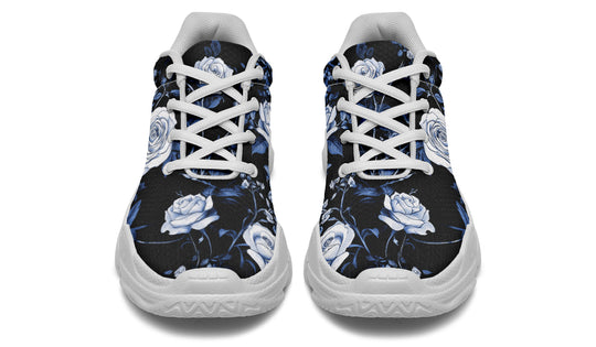 Blue Rose Romance Chunky Sneakers - Light Breathable and Comfortable Sports Shoes with Platform Soles