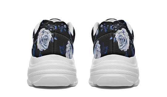 Blue Rose Romance Chunky Sneakers - Light Breathable and Comfortable Sports Shoes with Platform Soles