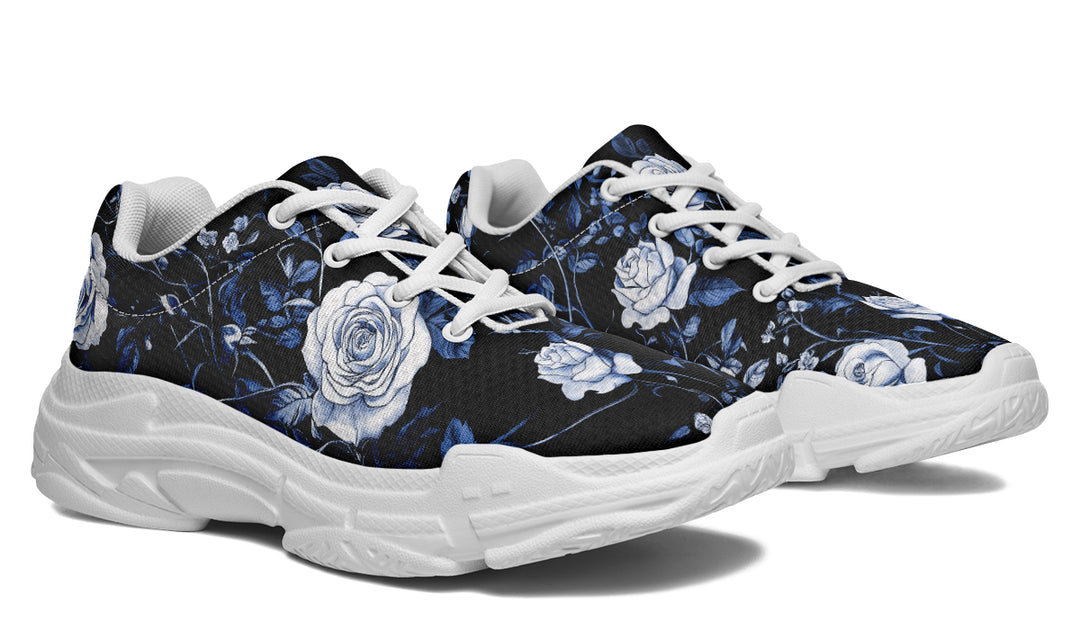 Blue Rose Romance Chunky Sneakers - Light Breathable and Comfortable Sports Shoes with Platform Soles