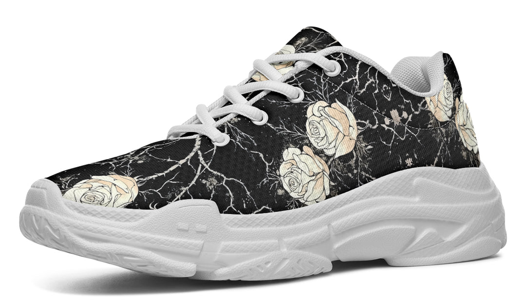 Ivory Kintsugi Rose Chunky Sneakers - Light Breathable and Comfortable Sports Shoes with Platform Soles