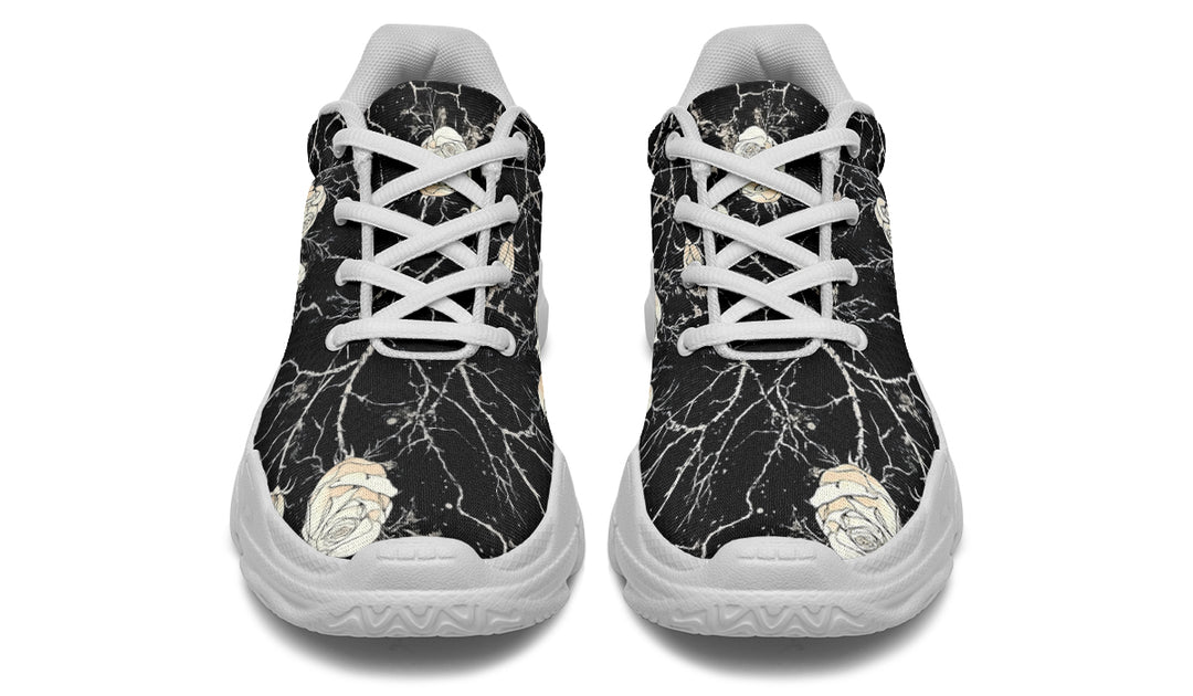 Ivory Kintsugi Rose Chunky Sneakers - Light Breathable and Comfortable Sports Shoes with Platform Soles