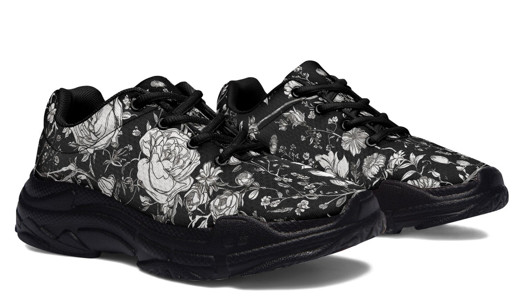 Noir Bouquet Chunky Sneakers - Light Breathable and Comfortable Sports Shoes with Platform Soles