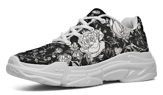 Noir Bouquet Chunky Sneakers - Light Breathable and Comfortable Sports Shoes with Platform Soles