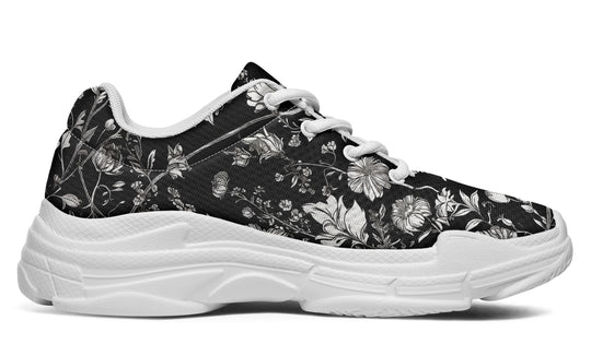 Noir Bouquet Chunky Sneakers - Light Breathable and Comfortable Sports Shoes with Platform Soles