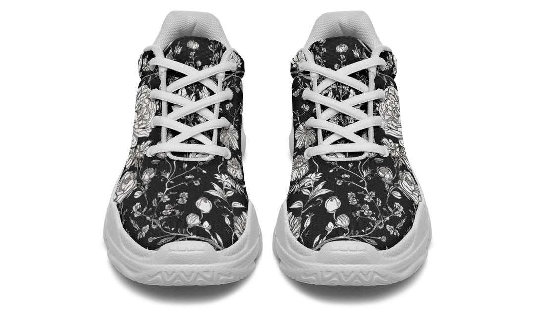 Noir Bouquet Chunky Sneakers - Light Breathable and Comfortable Sports Shoes with Platform Soles