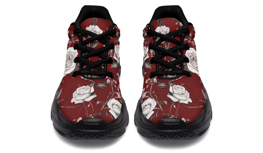 Red Rose Romance Chunky Sneakers - Light Breathable and Comfortable Sports Shoes with Platform Soles