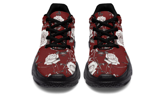 Red Rose Romance Chunky Sneakers - Light Breathable and Comfortable Sports Shoes with Platform Soles