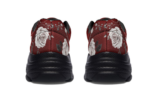 Red Rose Romance Chunky Sneakers - Light Breathable and Comfortable Sports Shoes with Platform Soles