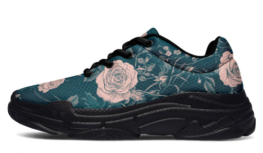 Teal Rose Romance Chunky Sneakers - Light Breathable and Comfortable Sports Shoes with Platform Soles