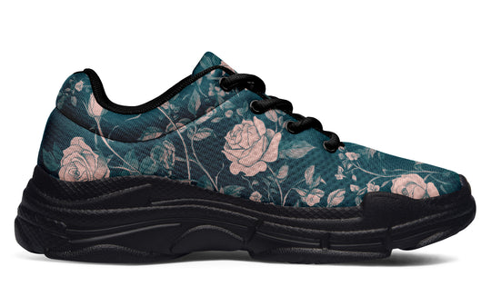 Teal Rose Romance Chunky Sneakers - Light Breathable and Comfortable Sports Shoes with Platform Soles