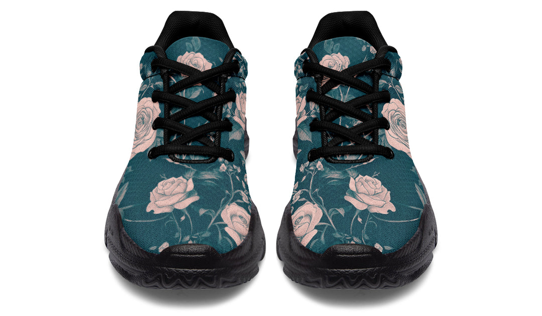 Teal Rose Romance Chunky Sneakers - Light Breathable and Comfortable Sports Shoes with Platform Soles