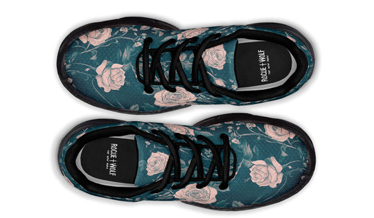 Teal Rose Romance Chunky Sneakers - Light Breathable and Comfortable Sports Shoes with Platform Soles