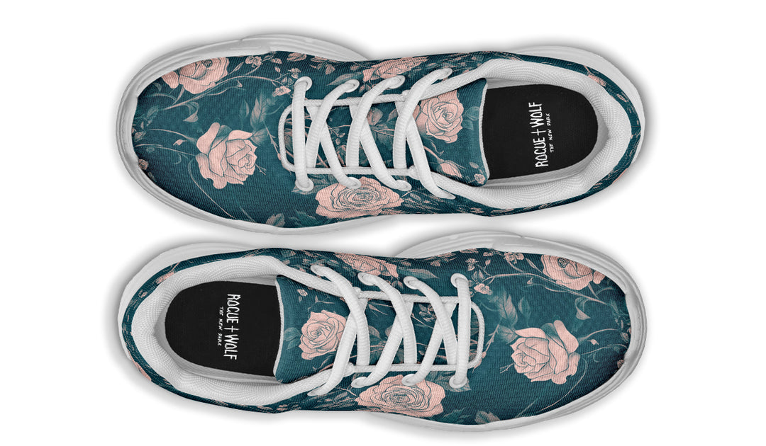 Teal Rose Romance Chunky Sneakers - Light Breathable and Comfortable Sports Shoes with Platform Soles