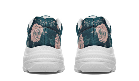 Teal Rose Romance Chunky Sneakers - Light Breathable and Comfortable Sports Shoes with Platform Soles