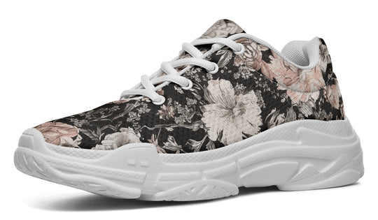 Vintage Peonies Chunky Sneakers - Light Breathable and Comfortable Sports Shoes with Platform Soles