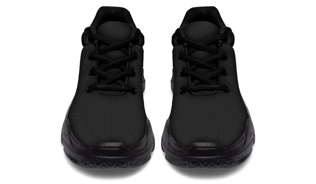 Pitch Black Chunky Sneakers - High-sole Platform Shoes Gothic Style Urban Streetwear Kicks