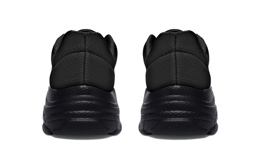 Pitch Black Chunky Sneakers - High-sole Platform Shoes Gothic Style Urban Streetwear Kicks