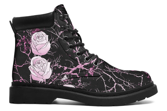 Amethyst Kintsugi Rose Classic Boots - High Quality Micro-Suede Weatherproof Vegan Shoes with Stitched on Soles