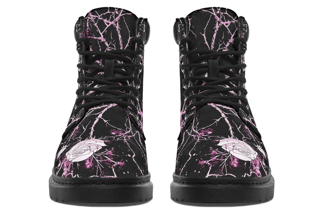 Amethyst Kintsugi Rose Classic Boots - High Quality Micro-Suede Weatherproof Vegan Shoes with Stitched on Soles