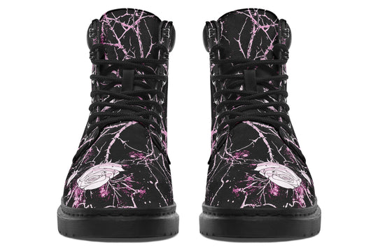 Amethyst Kintsugi Rose Classic Boots - High Quality Micro-Suede Weatherproof Vegan Shoes with Stitched on Soles