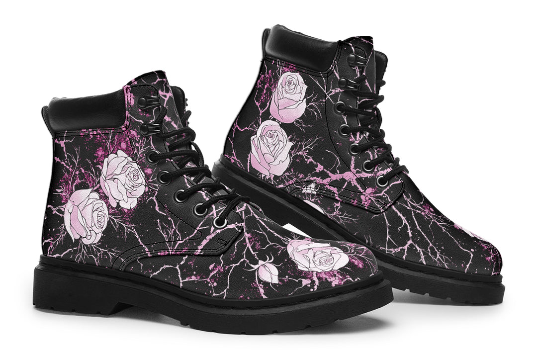 Amethyst Kintsugi Rose Classic Boots - High Quality Micro-Suede Weatherproof Vegan Shoes with Stitched on Soles