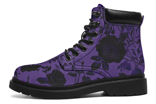 Amethyst Rose Romance Classic Boots - High Quality Micro-Suede Weatherproof Vegan Shoes with Stitched on Soles