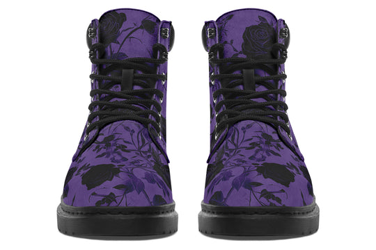 Amethyst Rose Romance Classic Boots - High Quality Micro-Suede Weatherproof Vegan Shoes with Stitched on Soles