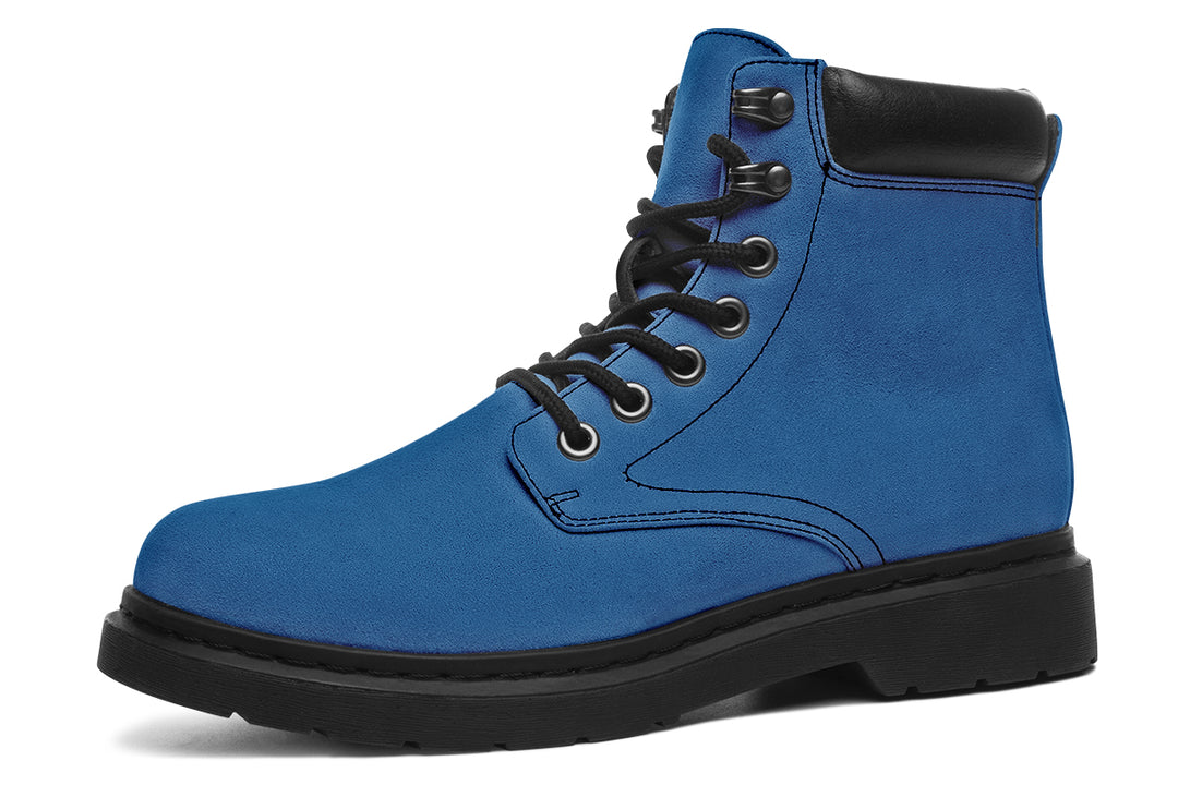 Cobalt Blue Classic Boots - High Quality Micro-Suede Weatherproof Vegan Shoes with Stitched on Soles