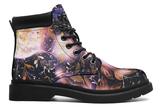 Cosmic Petals Classic Boots - High Quality Micro-Suede Weatherproof Vegan Shoes with Stitched on Soles